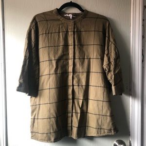 Grid Pattern Olive Button Down